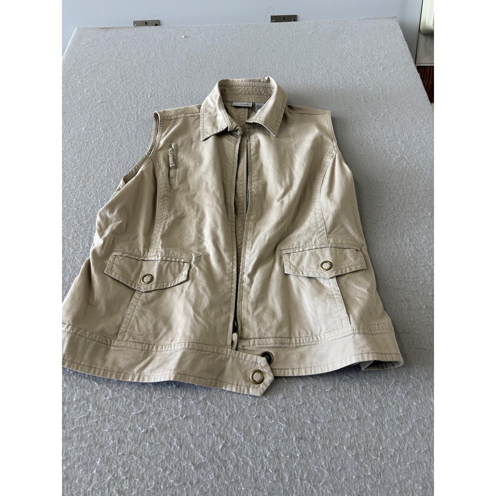 Chico's Platinum Vest Womens‎ 3 Beige Twill Zip Front Utility Pockets Stretch